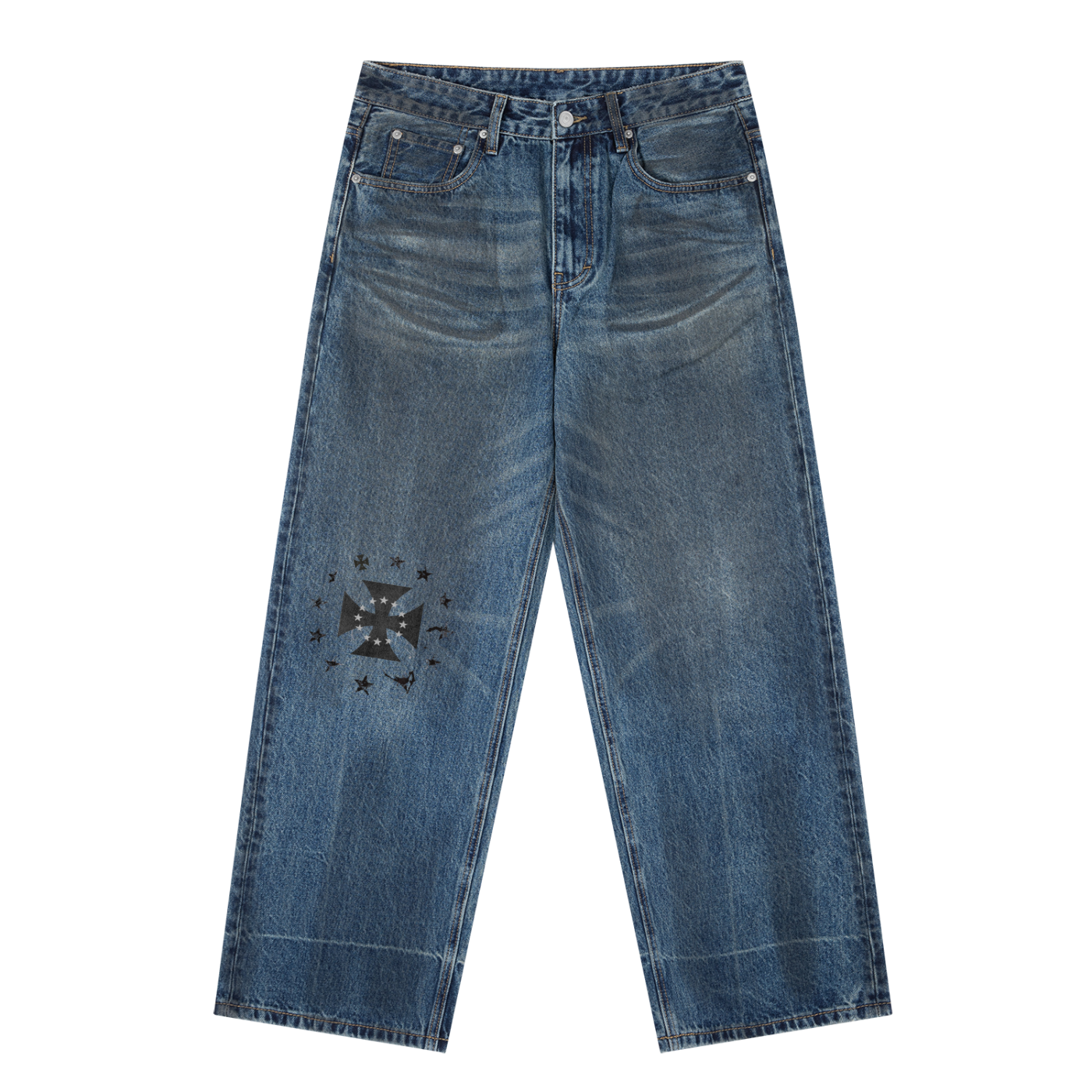 Vintage Wash Baggy Denim Jeans