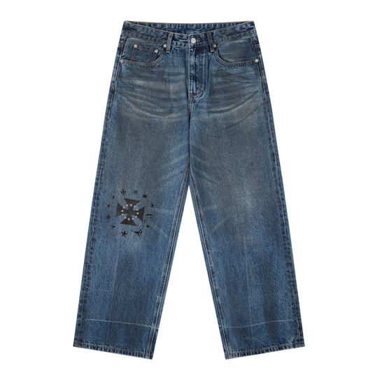 Vintage Wash Baggy Denim Jeans